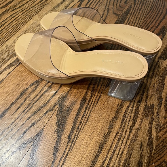 LARROUDE 
Jenn Lucite Vinyl Mules - Clear Tan - Picture 10 of 12